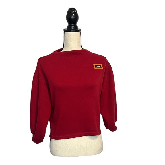 Women's Artic Besr Crop Sweatshirt Balloon Sleeves Mock Neck Red Size 6 - Picture 2 of 6